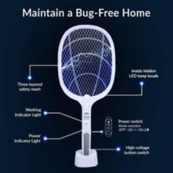 Rechargeable Mosquito Swatter with UV Light | صاعق ناموس كهربائي 2 في 1